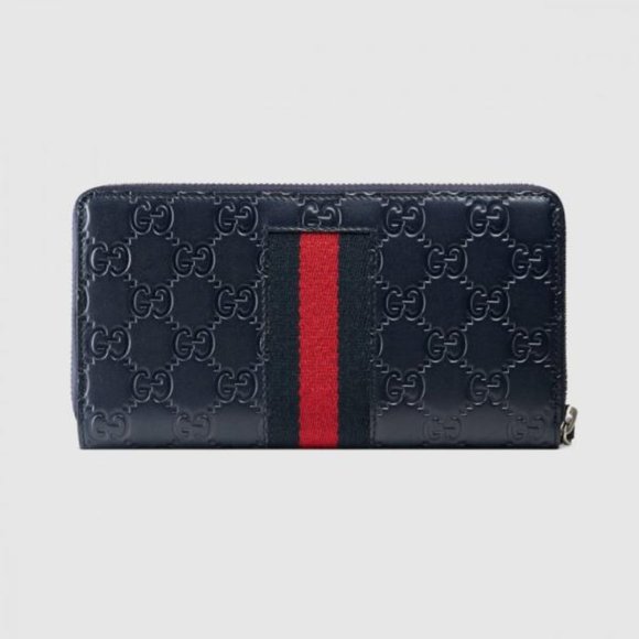 Gucci GG Supreme Monogram Web Zip Around Wallet in Navy - Picture 3 of 3